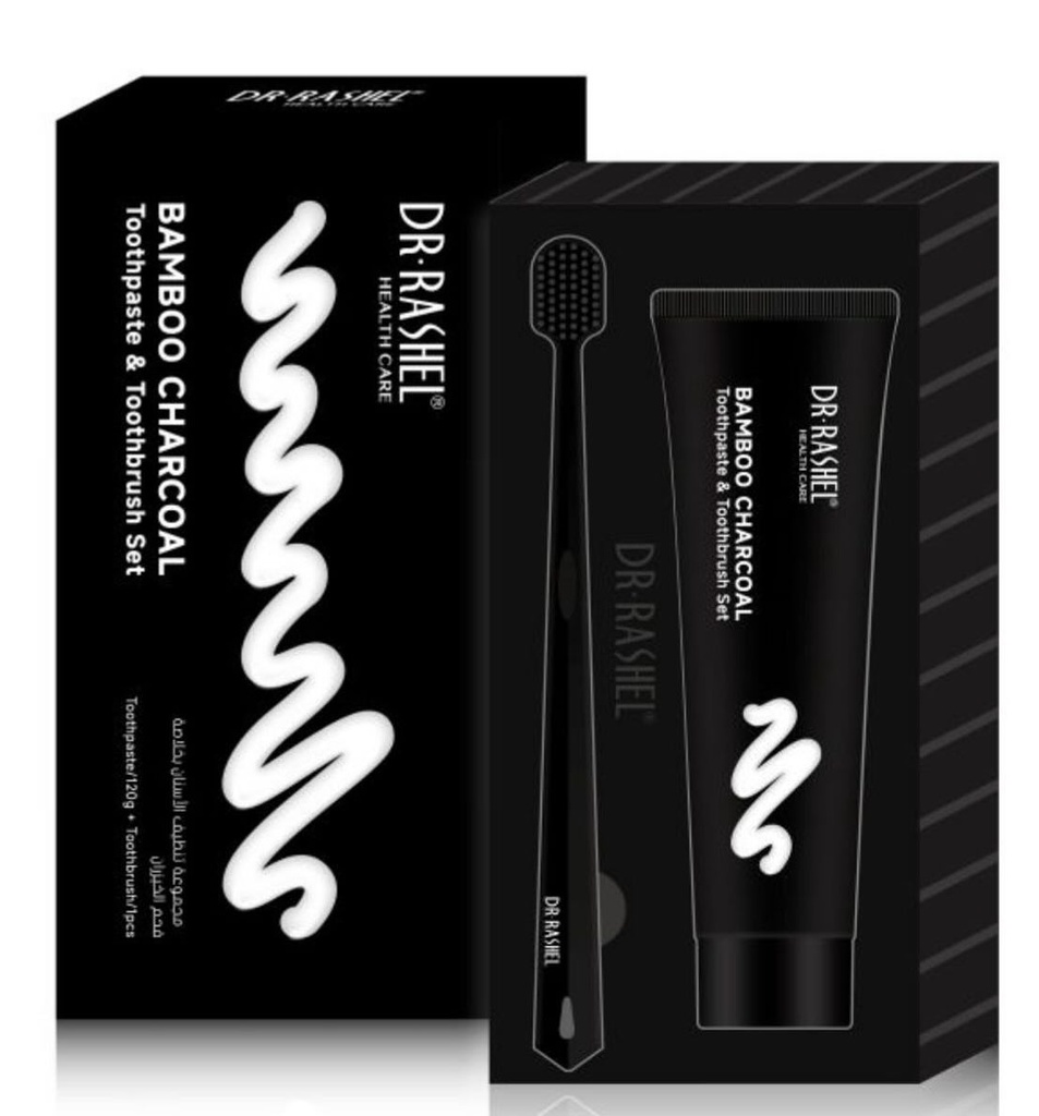 مجموعة معجون الأسنان وفرشاة الفحم النشط من د. راشيل